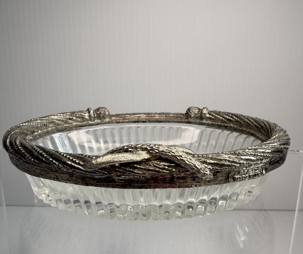 Vintage Stylebuilt Glass and Silver Toned Soap Trinket Dish Catch All MCM USA